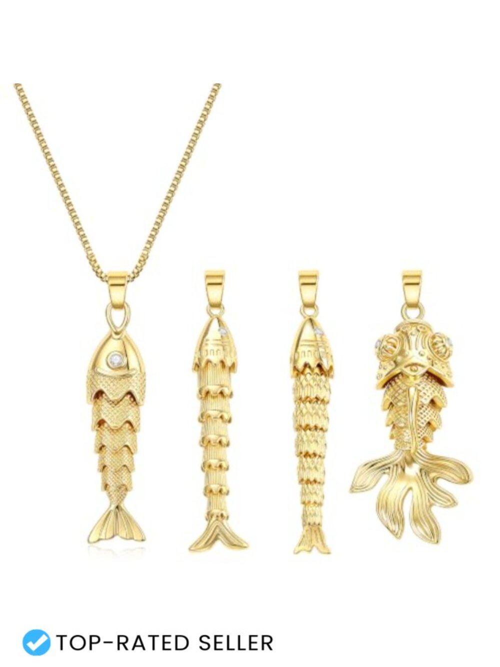 Gold Plated 14K Fish Pendant Necklace Articulated Charm Women